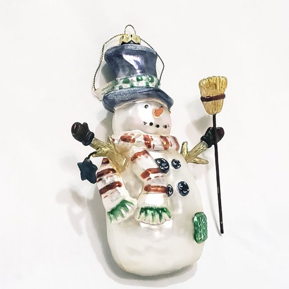 Snowman Holding Broom Ornament Old World Glass by Peschka 5 1/2" Christmas Star - Picture 2 of 9